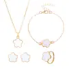 Pendientes de botón, anillo, pulsera, collar de Flor de la Suerte Europea y Americana, Juego de Joyería, Moda para Mujer, Juego de Cuatro Piezas, Joyería de Hierba de Cinco Pétalos