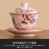 Horno Ru de Fábrica Tazón con Tapa de Gato Floral Taza de Té Cerámica Diseño Agrietado Adecuado para Tazón de Té de Tres Talentos con Tapa Juego de Té Especial Alto Valor Estético