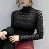 2023 primavera y verano nuevo top de encaje para llevar debajo de manga larga estilo coreano estilo commuter ropa interior delgada estampada elástica cuello alto