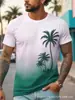 Camiseta de Hombre Moda Diaria Cuello Redondo Manga Corta Top Estilo Playa Planta Impresión 3D Ropa Casual para Hombre