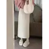 Saia de Tricô Feminina 2026 Inverno Roupas Femininas Veludo Plus Cintura Alta Linha A Emagrecedora Tubo Reto Saia One-Step Envolto no Quadril Saia Longa