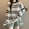 Camiseta de punto a rayas de bloques de color finas para mujer, nuevo estilo de otoño, holgada y casual, hecha de Lyocell Tencel