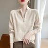 24 Outono/Inverno Cardigã Tricotado de Lã Pura com Gola Alta Casaco Feminino Casaco Tricotado Manga Longa Zíper Duplo Suéter Quente