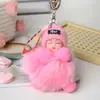 Celebridad de Internet Estilo Ins Bola de Pelo de Zorro Muñeca Durmiente Llavero Bebé de Piel Colgante Muñeca Linda Durmiendo Joyería para Bolso
