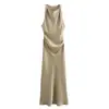 Exportación Transfronteriza Ropa de Mujer Primavera 2026 Estilo Europeo y Americano Textura de Satén de Seda Vestido Midi sin Mangas Plisado para Mujer F610143
