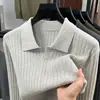 Suéter de malha de algodão puro com gola de gaivota texturizada, manga longa, para homens, outono e inverno, listrado vertical casual, camada base simples