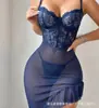 Comercio Exterior Transfronterizo Europeo y Americano Talla Grande Lencería Sexy Nueva Sexy Malla de Encaje Transparente Falda con Liguero Falda Larga para Mujer