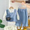 Conjunto de Otoño para Niñas 2026 Nuevo Elegante Chic Estilo Primavera/Otoño Infantil Chaleco Bordado Ropa Conjunto de Tres Piezas para Bebé