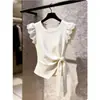 Blusa com Design Simples Estilo Francês, Única e Bonita, Blusa Off-White com Mangas Fluidas, Blusa Feminina Estilosa