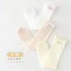 Meias para Meninas de Primavera e Verão em Cores Doces, Meias Finas Doces com Laço Anti-Mosquito, Meias Caneladas Infantis Sem Costura