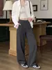 Pantalones casuales grises de textura de aire de pierna ancha para mujer, nuevos de primavera y otoño de cintura alta, sueltos, adelgazantes, casuales, con caída, pantalones deportivos