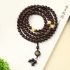 Pulseira de Pau-Rosa Estrela Dourada Indonésia Natural com 108 Contas, Pingente de Lótus Vintage, Rosário Budista de Mão para Homens