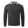 2026 nuevo suéter de punto con cuello de solapa, imitación de dos piezas, para hombre, otoño e invierno, moda juvenil, camisa básica casual