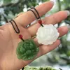 Pingente Flor de Lótus de Jade Sintético Pingente de Jade Feminino Flor de Jade Branco Pingente de Jade da Prosperidade Colar de Lótus de Jade Pingente de Jade