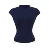 Envío Directo de Fábrica, Nueva Camiseta de Estilo Europeo y Americano, Cuello Semi-Alto de Puro Deseo, Manga Corta, Corte Ajustado, Top Corto Elástico para Mujer
