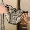 Atractivas Bragas Satinadas de Seda Helada Estilo Japonés para Mujer, de Tiro Bajo con Abertura Alta, Estampadas con Lazo, Sexy
