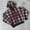 INS Outono Inverno Novo Moda Retrô Americana Moletom com Capuz Patchwork Xadrez Jaqueta de Zíper Solta Streetwear