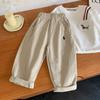 Calça Comprida Infantil 2026 Tecido com Açúcar Adicionado, Calça Infantil Primavera e Outono, Calça Casual de Lã Cardada para Meninos e Meninas, Calça de Algodão Bordada Cor Sólida Estilo Japonês