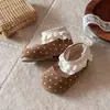 Zapatos de Cuero Estilo Otoño para Niñas con Lunares, Estilo Princesa, con Adorno de Encaje, Suela Suave Antideslizante, para el Primer Cumpleaños de Bebés Niñas, Zapatos Individuales Versátiles para Niños Pequeños