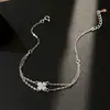 Pulseira de Trevo de Quatro Folhas Dupla Camada em Prata Esterlina 925 para Mulheres, Joia Exclusiva de Luxo Leve com Flores Incrustadas de Diamante, Novo Presente de Aniversário
