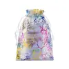 Venta al por mayor del fabricante Pantalones de Organza con Bolsillo de Solapa y Cordón con Patrón de Coral Dorado Colorido Bolsa de Regalo Bolsa Pequeña Joyería Lápiz Labial Bolsa de Malla
