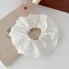 Scrunchie de Encaje Blanco Hueco Cuadrado Estilo Francés para Niña, Goma Grande para el Cabello con Moño y Flor de Cinta