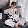 Pijama Infantil para Meninos, Primavera e Outono, Solto, Algodão Puro, Manga Longa para Meninos, Adolescentes, Cardigã, Crianças de Tamanho Médio e Grande, Conjunto para Casa