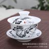 Tazón grande de porcelana blanca de alta calidad de 3,8 pulgadas con tapa juego de té de cerámica juego de tres piezas tazón con tapa juego de té azul y blanco tazón de té en stock