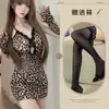 Lencería Sexy, Deseo Puro, Lindo Gatito Salvaje Estampado de Leopardo Falda Ceñida al Cuerpo Uniforme Set, Pijama de No Quitarse Set, Lencería Sexy