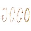 Pulsera de cuatro piezas con personalidad de moda europea y americana para mujer, pulsera de aleación de cinco puntas con diamantes y apertura de luna, conjunto combinado