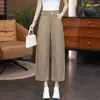 Pantalones Acampanados Cropped de Pierna Ancha a la Moda para Mujer que Reducen la Edad, Cintura Alta con Cinturilla de un Botón, Corte Holgado, Pantalones Casuales Rectos Adelgazantes tipo Globo