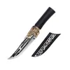 Cuchillo para tallar carne estilo mongol, cuchillo para acampar al aire libre, cuchillo para rebanar, cuchillo de pluma de ciervo estilo étnico, cuchillo multiusos para frutas