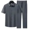 Camisas Masculinas Estilo Verão 2026 para Homens de Meia-Idade, Conjuntos Casuais Finos de Manga Curta de Verão para Pais, Conjuntos de Duas Peças para Meia-Idade e Idosos