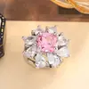 Douyin Transmissão ao Vivo Flor de Cerejeira Cartão Diamante Rosa Anel de Flor de Diamante Doce Elegante Alto Padrão Diamante Sintético Diamante Colorido Pedra Colorida Atacado Fábrica