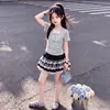 Moda Coreana 2026 Elegante Doce Renda Patchwork Manga Curta Top para Meninas Fofo Renda Babado Bolo Saia Conjunto de Duas Peças