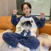 Pijama Infantil Niñas Invierno Coral Fleece Set Mediano y Grande Niños Felpa Gruesa Cuello Redondo Niños Franela Ropa de Casa