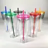 Taza de Plástico PS Transparente de Doble Capa de Gran Capacidad Hecha a Medida de Fábrica con Tapa Delgada, Vaso de Agua de Plástico de 22 oz para Estudiantes