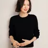 Jersey de cachemir de cuello redondo de una línea para mujer, punto de cachemir, nuevo para otoño e invierno, aspecto holgado que estiliza, punto de lana con ropa interior de estilo occidental