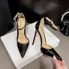 Tacones Altos de Suela Roja para Mujer 2024 Nuevos Tacones Altos Stiletto Nude de Punta con Hebilla Sexy Elegantes Zapatos Planos