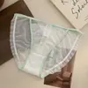 Calcinha de Renda com Mesh Estilo Japonês com Design Sexy Bordado Vazado, Leve e com Sensação de Pele, Feita com Forro de Algodão de Amora, Calcinha Feminina