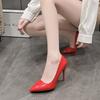 Zapatos de tacón alto con punta puntiaguda para mujer, primavera y verano 2024, de boca baja, para el trabajo, con tacón de aguja francés.