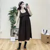 Vestido para Mujeres Embarazadas 2024 Otoño e Invierno Nueva Moda Retro Elegante Holgado de Pana con Tirantes Camisa Base de Cuello Alto Moderno