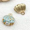 Chaveiro Pulseira de Liga Metálica com Pingente de Concha de Ventilador Marinho Esmaltado Pérola Acessórios de Joias Charme Venda Quente Transfronteiriça DIY