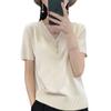 Suéter Feminino de Algodão Puro com Decote V Fino de Manga Curta para o Verão, Simples, Emagrecedor, Manga Meia-Manga, Estilo Ocidental, Moda, Top Curto de Cor Sólida