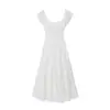 6799-25 Novo Estilo de Verão Estilo Francês Puro Relaxado Cintura Elástica Dupla Camada Decote Quadrado Saia Longa Vestido Feminino