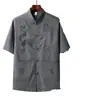 Roupa Tradicional Chinesa de Verão para Homens de Meia-Idade e Idosos, Conjunto Bordado de Manga Curta em Seda Gelada, Conjunto de Duas Peças Hanfu de Botão Estilo Chinês para Avô