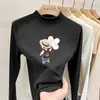 Ropa interior térmica para niñas con forro de polar, cuello alto medio, ropa interior cálida para niños mayores, camiseta para bebé niña, top cepillado de manga larga