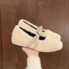 Zapatos Mary Jane para mujer con aumento de altura interno, hechos de lana de cordero cálida y suave, diseño poco profundo, nuevo modelo otoño/invierno 2026, suela suave, mocasines de felpa versátiles