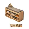 Banqueta para cambiarse los zapatos de madera maciza para la entrada, zapatero para el hogar con asiento integrado, banco estrecho y largo para ponerse los zapatos, zapatero extremadamente estrecho con asiento