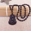 Colar Longo Corrente Suéter Pingente Guanyin Buda Vidro Imitação Jade para Mulheres, Joias Estilo Nacional Atacado para Lojas de Presentes e Barracas de Rua